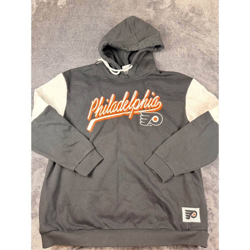 NHL Philadelphia Flyers Colorblock Hoodie Sweatshirt Grey Orange Mens Small